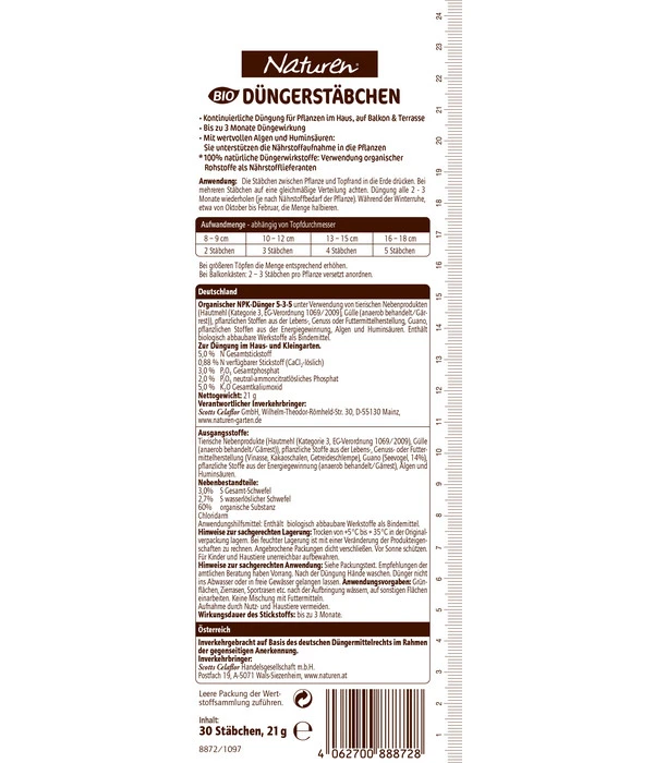 Naturen® Bio Düngestäbchen, 30 Stk. 4 Naturen® Bio Düngestäbchen, 30 Stk. - Image 2