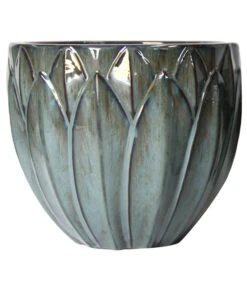 Dehner Keramik-Topf Kassandria, Rund, Grün-blau