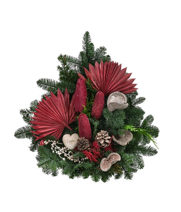 Grabgesteck In Terrakotta-Schale, Dreieckig, Dunkelrot, Ca. B55/H55/T40 Cm 3 Grabgesteck In Terrakotta-Schale, Dreieckig, Dunkelrot, Ca. B55/H55/T40 Cm