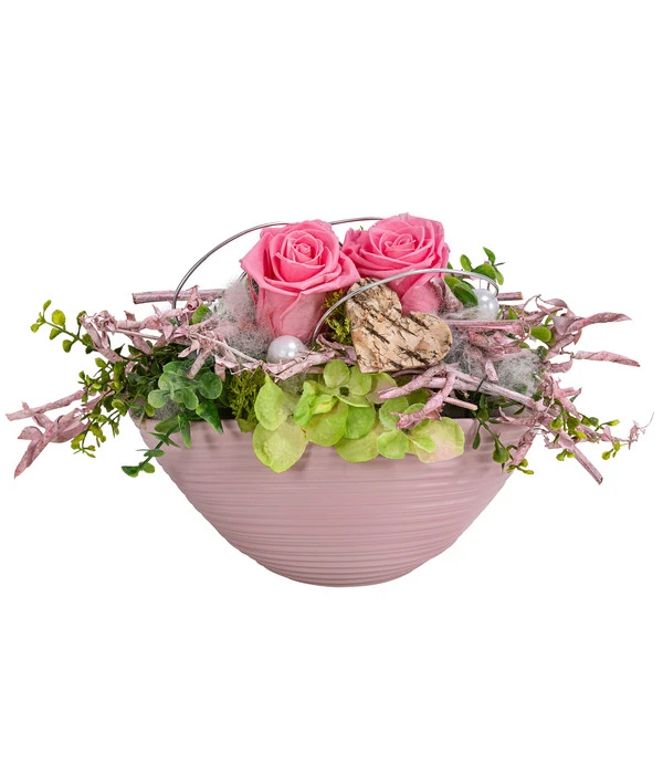 Dehner Keramik-Jardiniere Mit Longlife-Rose Pink Charm, Ca. B20/H15 Cm