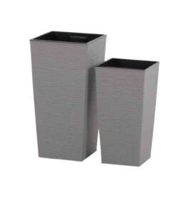 Siena Garden Kunststoff-Topf-Set ECO Nizza, Konisch, Grau, Ca. B25/H46,5/T25 & B30/H57/T30 Cm, 2-teilig